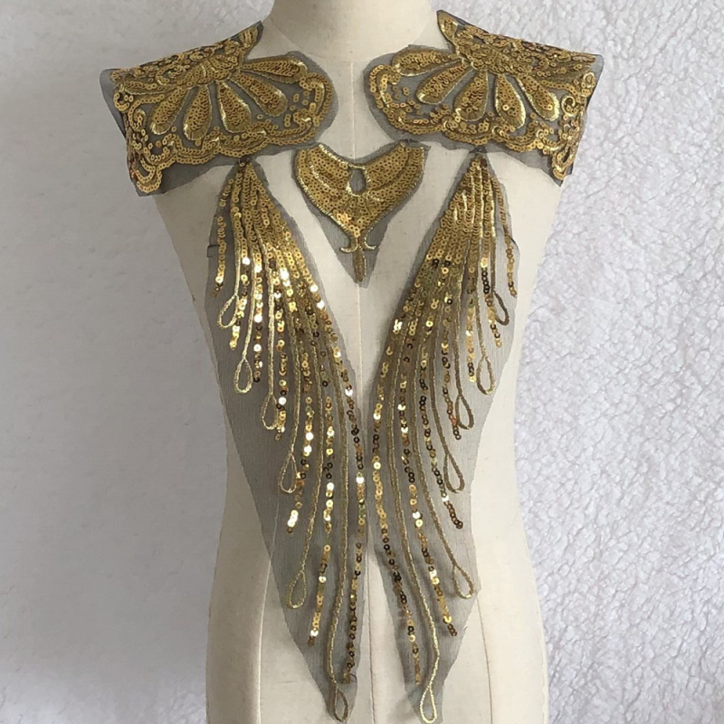 Aukso ir sidabro blizgučiais siuvinėto audinio lopas šokių drabužiams, sijonui, dekoratyviniai aksesuarai, penkių gėlių rinkinys, „pasidaryk pats“