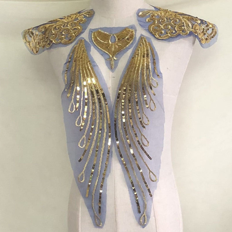 Aukso ir sidabro blizgučiais siuvinėto audinio lopas šokių drabužiams, sijonui, dekoratyviniai aksesuarai, penkių gėlių rinkinys, „pasidaryk pats“