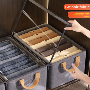 Κατιονικό κουτί αποθήκευσης με καπάκι, κουτί αποθήκευσης από ατσάλινο σκελετό, πτυσσόμενο καλάθι αποθήκευσης ρούχων από ύφασμα για ντουλάπες και ρούχα