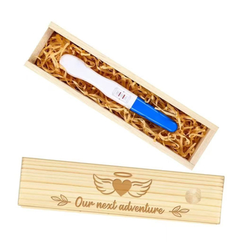 Piiriülese rasedustesti suveniirikarp, puidust käsitöö, rasedusteadete kinkekarp