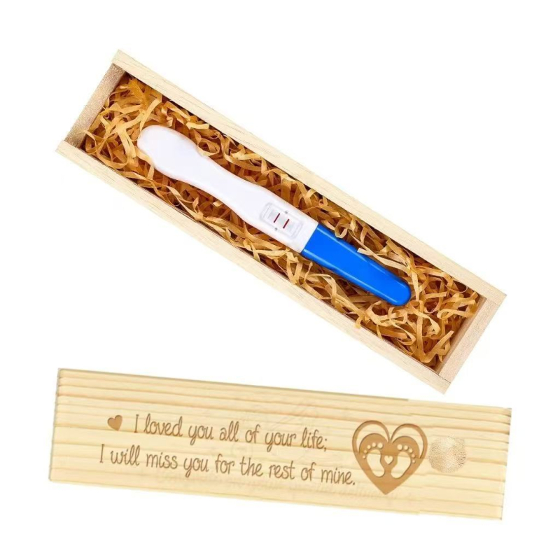 Piiriülese rasedustesti suveniirikarp, puidust käsitöö, rasedusteadete kinkekarp