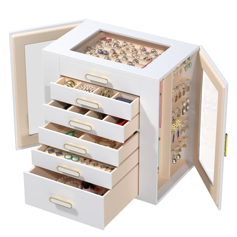 Originaalne disain ema sünnipäevakingiks, peen nahast läbipaistev ehtekarp, 6-kihiline kõrvarõngaste hoiukarp kohaletoimetamiseks