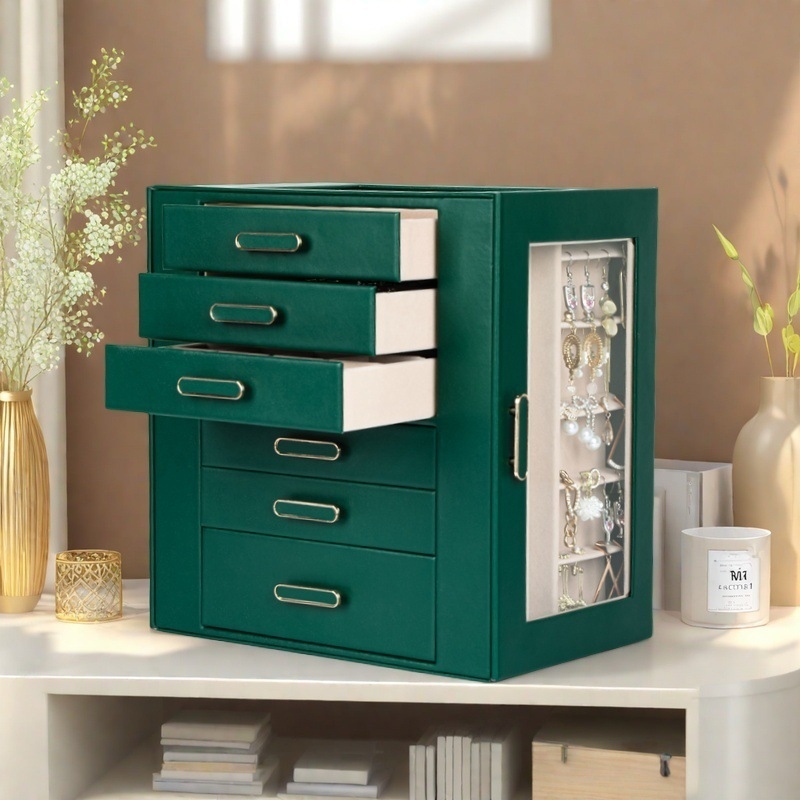 Originaalne disain ema sünnipäevakingiks, peen nahast läbipaistev ehtekarp, 6-kihiline kõrvarõngaste hoiukarp kohaletoimetamiseks