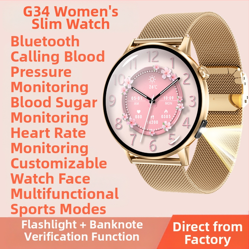 Ceas inteligent G34 pentru femei, model multifuncțional, monitor de ritm cardiac, tensiune arterială, oxigen din sânge