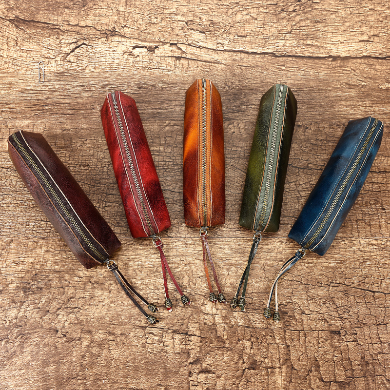 „Malute“ daržovių raugintos odos pieštukų dėklas, paprastas, madingas akinių dėklas, pažangus stiliaus raštinės reikmenų krepšys, pieštukų laikymo krepšys, natūralios odos pieštukų dėklas