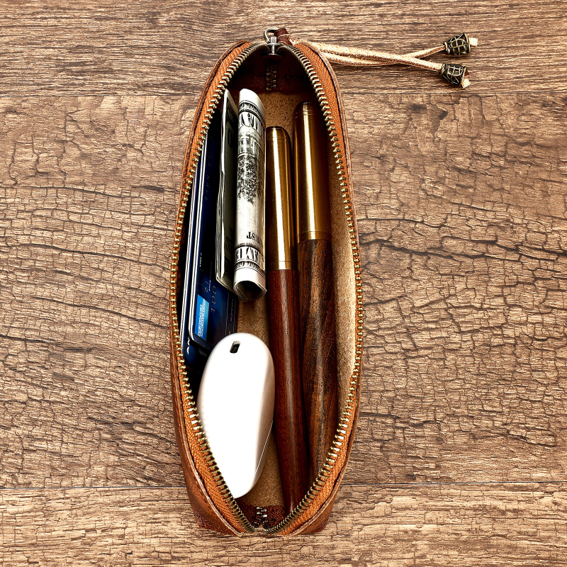 „Malute“ daržovių raugintos odos pieštukų dėklas, paprastas, madingas akinių dėklas, pažangus stiliaus raštinės reikmenų krepšys, pieštukų laikymo krepšys, natūralios odos pieštukų dėklas