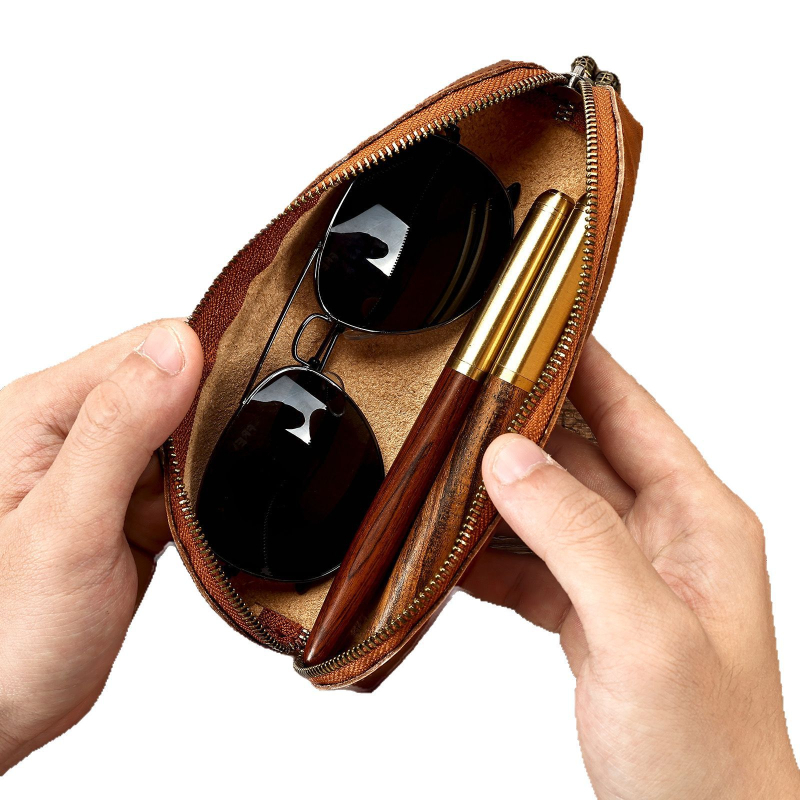 „Malute“ daržovių raugintos odos pieštukų dėklas, paprastas, madingas akinių dėklas, pažangus stiliaus raštinės reikmenų krepšys, pieštukų laikymo krepšys, natūralios odos pieštukų dėklas