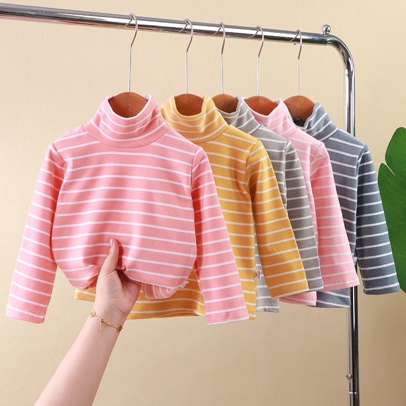 Toamna și iarna, stil coreean, tricou cu guler mediu-înalt pentru băieți și fete, tricou cu mânecă lungă, dungi pentru bebeluși, haine pentru copii, stil coreean, toamnă și iarnă