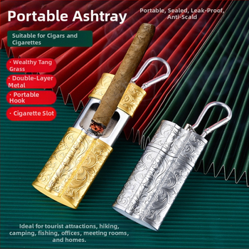Pārrobežu radoša pārnēsājama pelnutrauka ar metāla sprādzi, pārnēsājama automašīnas āra pelnutrauka glabāšanai āra cigāru pelnutrauks