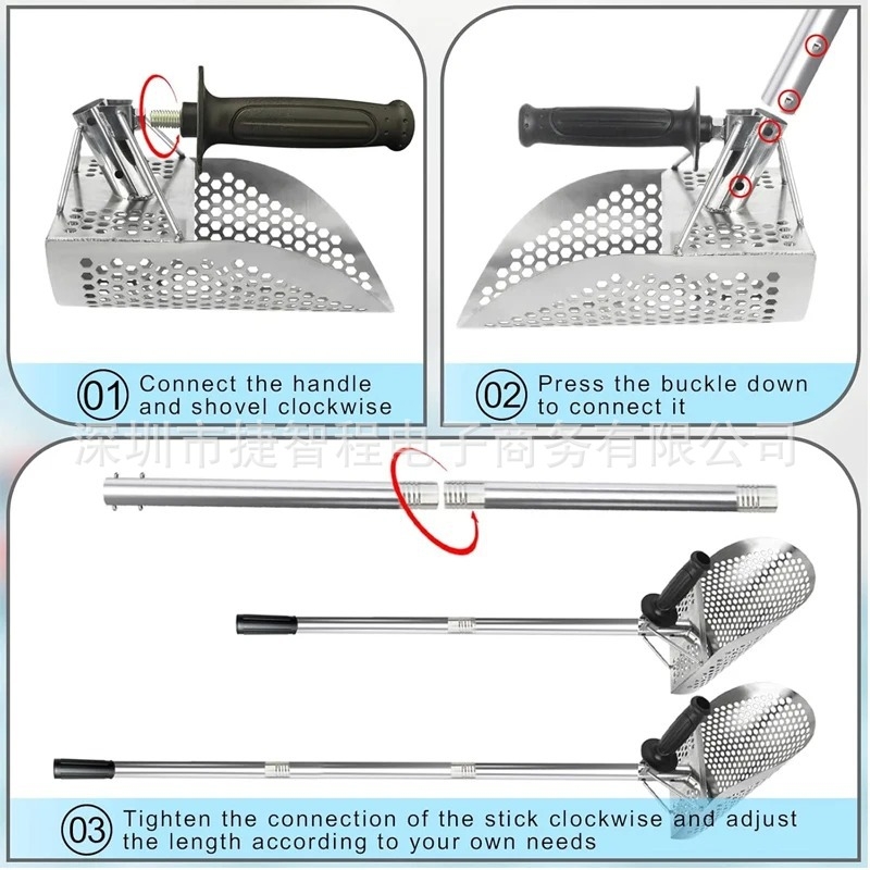 Rannaliiva kühvel, metallidetektor, liivakühvel, aarete tuvastamine 304 roostevabast terasest käepidemega tööriistaga, kulla otsimise tuvastuskühvel