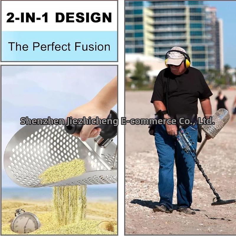 Металотърсач за плажен пясък, лъжичка за пясък, откриване на съкровища, неръждаема стомана 304 с дръжка, инструмент за търсене на злато