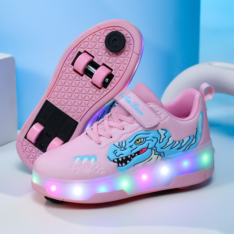 Tiesiogiai iš gamyklos parduodami vaikiški šviečiantys helooniniai batai su keturiais ratais, nematomi mokinių pačiūžų skriemuliai su ratukais, vaikščiojančios mergaitės