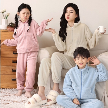 Vanema-lapse korallfliisist pidžaamaülikond, laste sügis- ja talveriiete ülikond, soojad riided, täiskasvanute flanell-emade riided