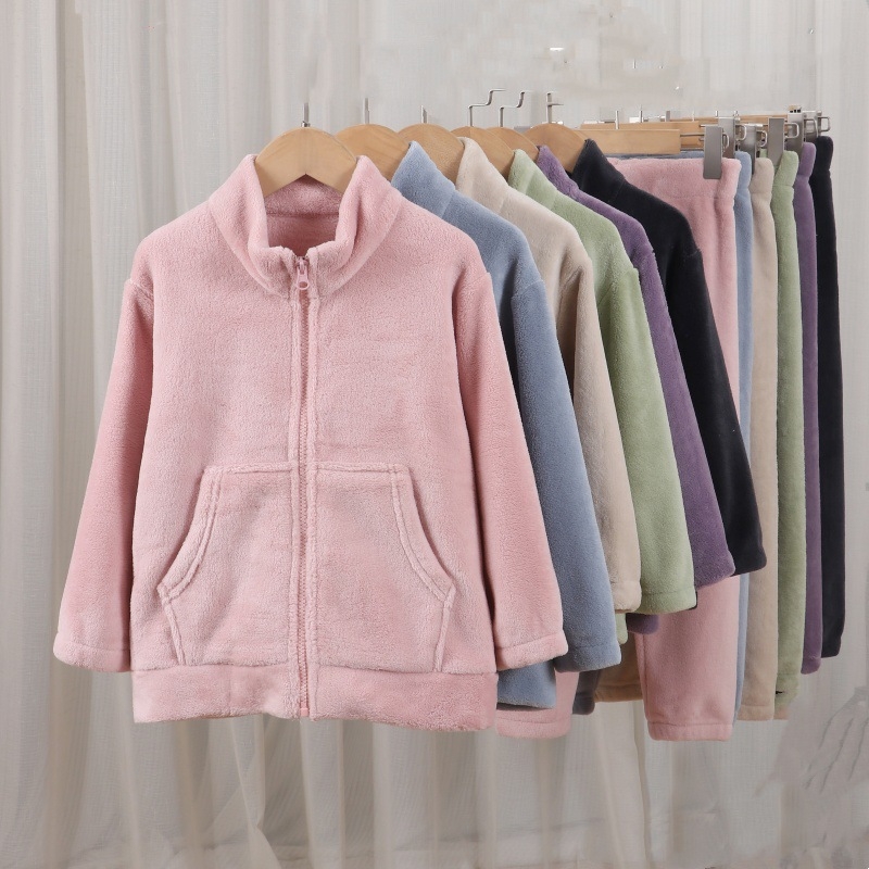 Vanema-lapse korallfliisist pidžaamaülikond, laste sügis- ja talveriiete ülikond, soojad riided, täiskasvanute flanell-emade riided