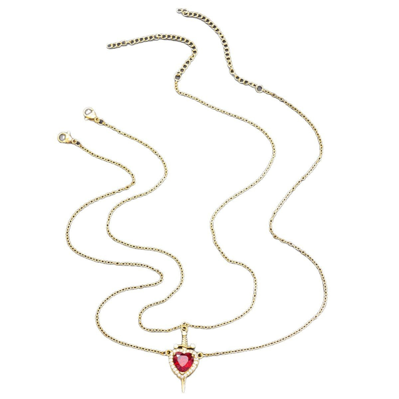 Tarptautinis perkamiausias Valentino dienos dovanų rinkinys su „Strėle per širdį“ – rubino ir meilės durklo, deimanto ir raktikaulio grandinėle