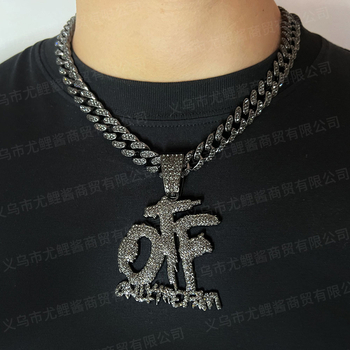 Vruća prekogranična eksplozivna hip-hop europska i američka OTF ogrlica s punim dijamantima, kubanski lanac, srebrni, zlatni, crni privjesak