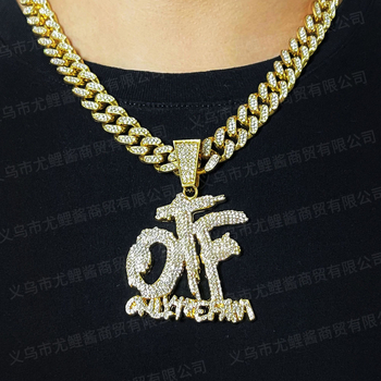 Ζεστό διασυνοριακό εκρηκτικό χιπ-χοπ ευρωπαϊκό και αμερικανικό OTF πλήρες διαμάντι κουβανέζικο κολιέ αλυσίδας ασημένιο χρυσό μαύρο μενταγιόν