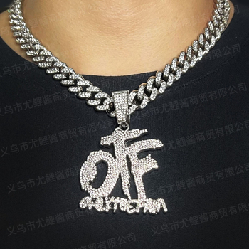 Ζεστό διασυνοριακό εκρηκτικό χιπ-χοπ ευρωπαϊκό και αμερικανικό OTF πλήρες διαμάντι κουβανέζικο κολιέ αλυσίδας ασημένιο χρυσό μαύρο μενταγιόν