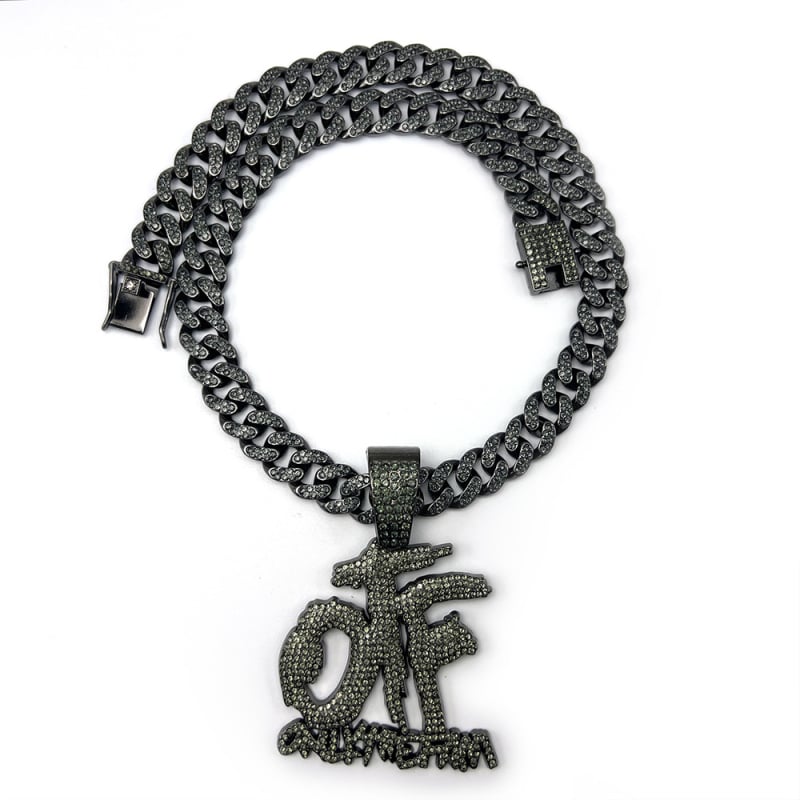 Vruća prekogranična eksplozivna hip-hop europska i američka OTF ogrlica s punim dijamantima, kubanski lanac, srebrni, zlatni, crni privjesak