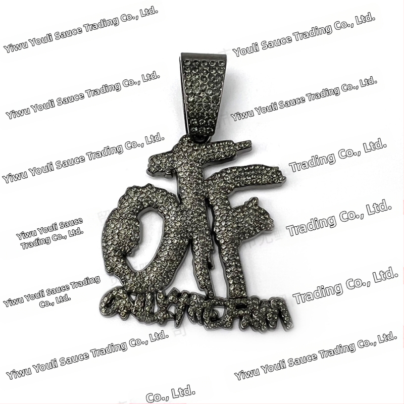 Vruća prekogranična eksplozivna hip-hop europska i američka OTF ogrlica s punim dijamantima, kubanski lanac, srebrni, zlatni, crni privjesak