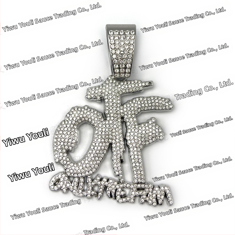 Vruća prekogranična eksplozivna hip-hop europska i američka OTF ogrlica s punim dijamantima, kubanski lanac, srebrni, zlatni, crni privjesak