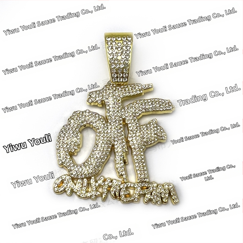 Vruća prekogranična eksplozivna hip-hop europska i američka OTF ogrlica s punim dijamantima, kubanski lanac, srebrni, zlatni, crni privjesak