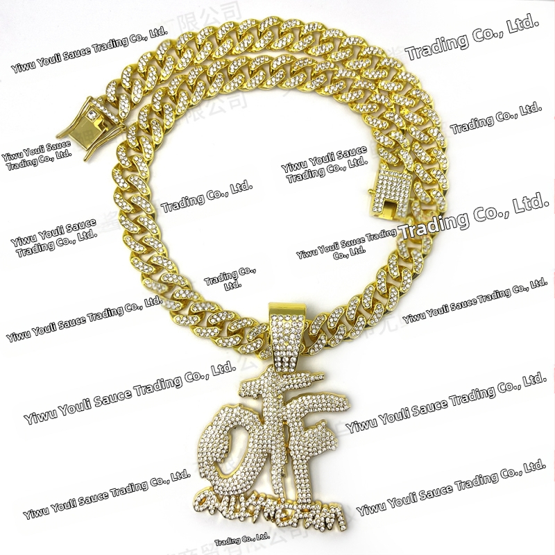 Vruća prekogranična eksplozivna hip-hop europska i američka OTF ogrlica s punim dijamantima, kubanski lanac, srebrni, zlatni, crni privjesak