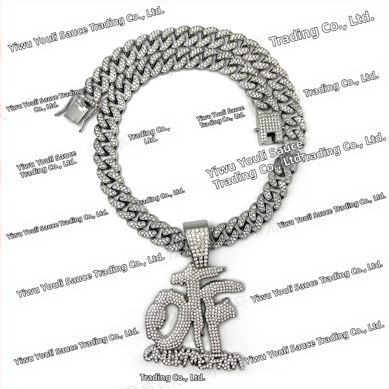 Vruća prekogranična eksplozivna hip-hop europska i američka OTF ogrlica s punim dijamantima, kubanski lanac, srebrni, zlatni, crni privjesak