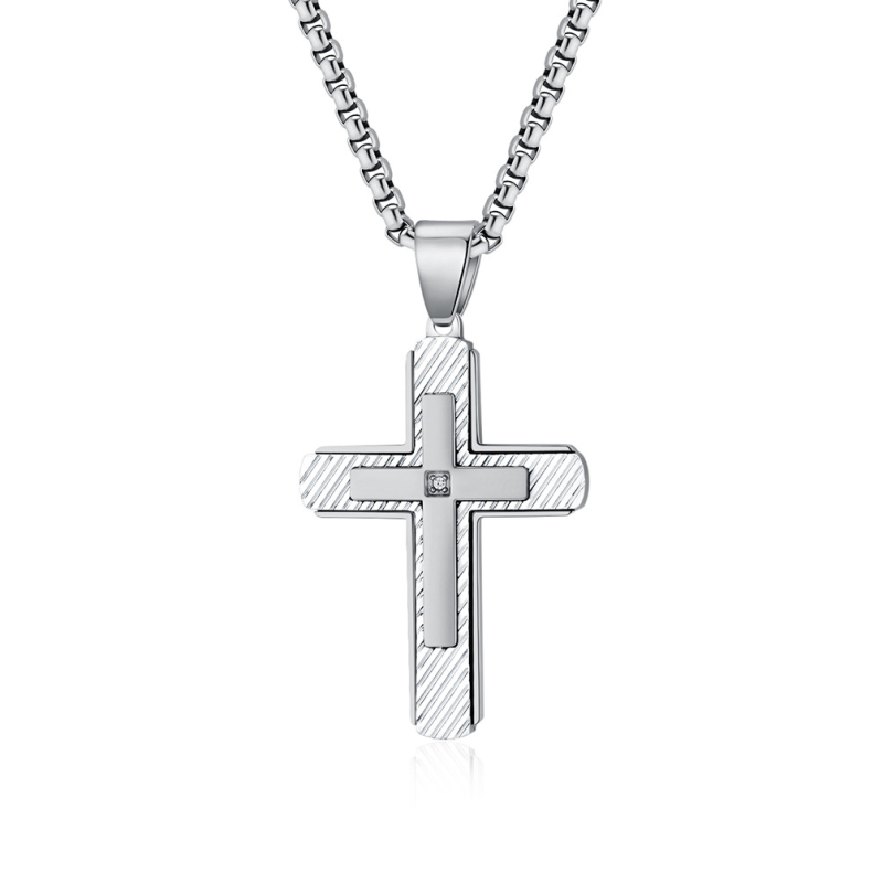 Oriģināla nerūsējošā tērauda trīsslāņu kombinēta tvīla divkrāsu krusta kulona personības nerūsējošā tērauda kaklarota, kas atbilst kakla ķēdītei