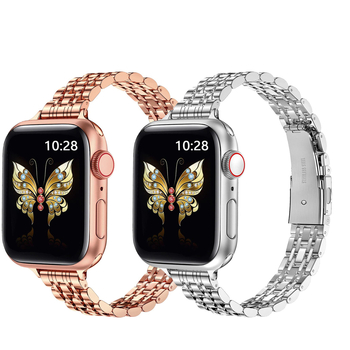Για Apple Iwatch Seven Beads Μικρή μέση άνδρας Λουράκι από ανοξείδωτο ατσάλι Applewatch Πτυσσόμενο μεταλλικό λουράκι ρολογιού