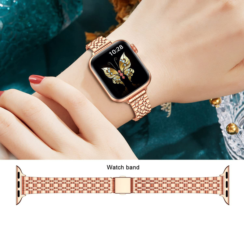 Pentru Apple Iwatch Seven Beads Small Man Waist Strap din oțel inoxidabil Applewatch cataramă pliabilă curea de ceas metalică