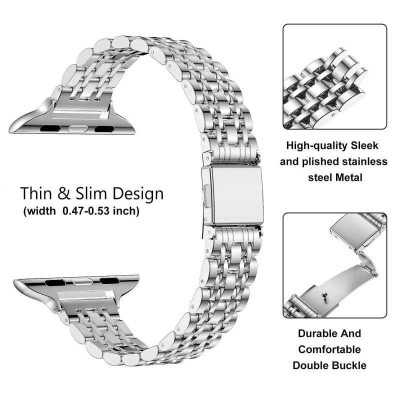 Pentru Apple Iwatch Seven Beads Small Man Waist Strap din oțel inoxidabil Applewatch cataramă pliabilă curea de ceas metalică