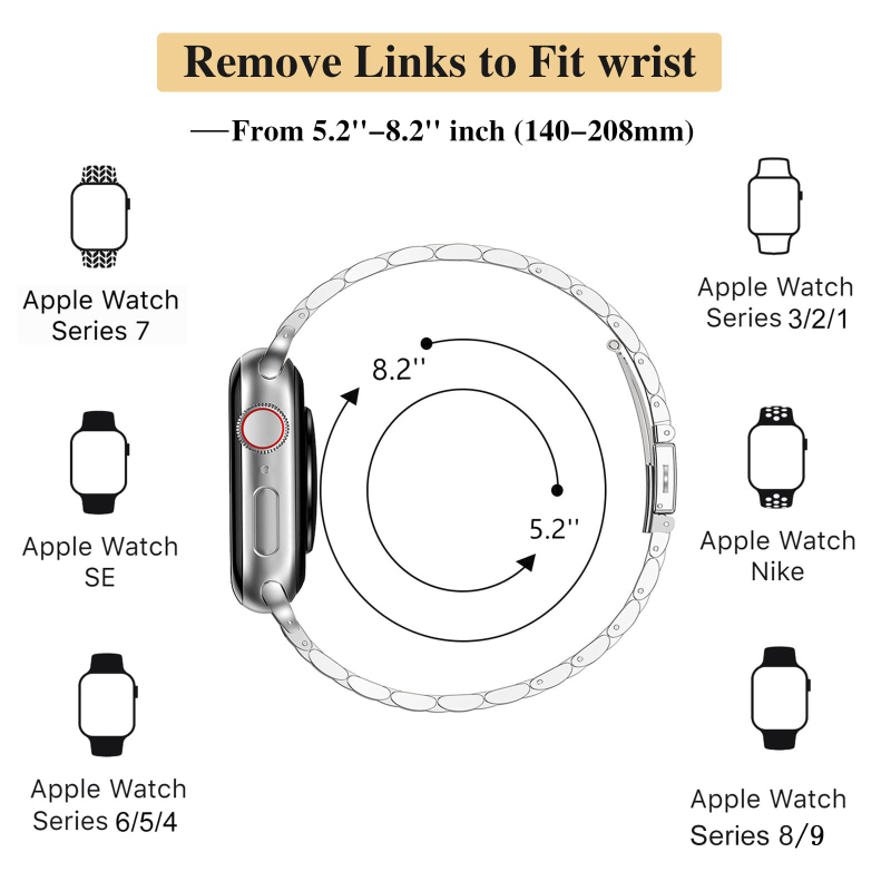 Pentru Apple Iwatch Seven Beads Small Man Waist Strap din oțel inoxidabil Applewatch cataramă pliabilă curea de ceas metalică