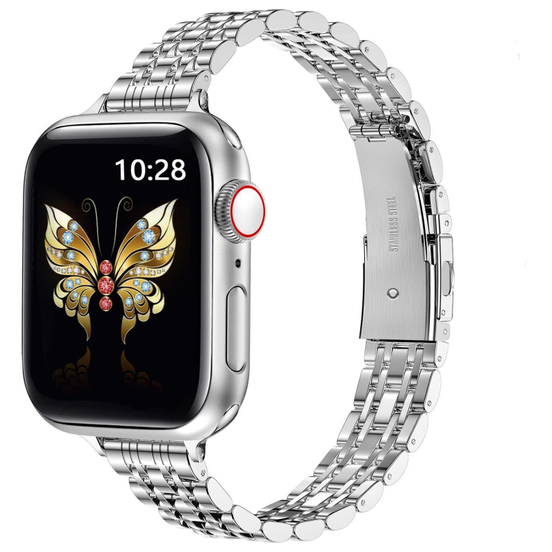 Pentru Apple Iwatch Seven Beads Small Man Waist Strap din oțel inoxidabil Applewatch cataramă pliabilă curea de ceas metalică