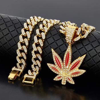 Amazon Hot Selling Fashion Diamond Red Blue Oil Maple Leaf Κολιέ Άνδρες και Γυναίκες Hip Hop Punk Μενταγιόν Μονό Μενταγιόν Χονδρικής