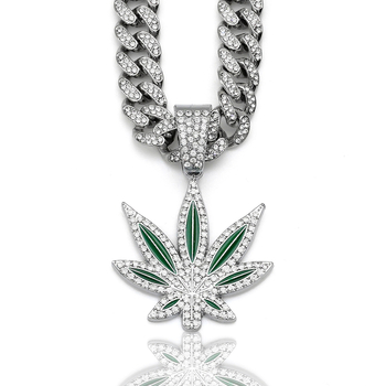 Amazon Hot Selling Fashion Diamond Red Blue Oil Maple Leaf Κολιέ Άνδρες και Γυναίκες Hip Hop Punk Μενταγιόν Μονό Μενταγιόν Χονδρικής