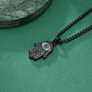 Ευρωπαϊκό και αμερικανικό διασυνοριακό κλασικό χέρι της Φατιμά CNC πλήρες διαμάντι τιτάνιο ατσάλι κρεμαστό κολιέ unisex κοσμήματα