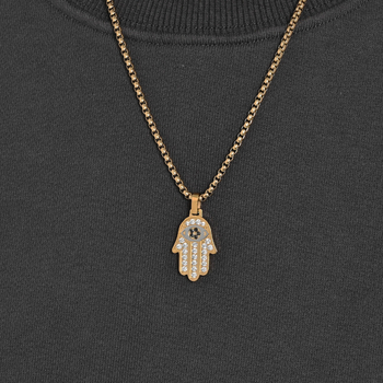 Ευρωπαϊκό και αμερικανικό διασυνοριακό κλασικό χέρι της Φατιμά CNC πλήρες διαμάντι τιτάνιο ατσάλι κρεμαστό κολιέ unisex κοσμήματα