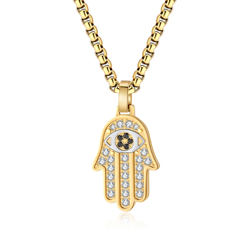 Ευρωπαϊκό και αμερικανικό διασυνοριακό κλασικό χέρι της Φατιμά CNC πλήρες διαμάντι τιτάνιο ατσάλι κρεμαστό κολιέ unisex κοσμήματα