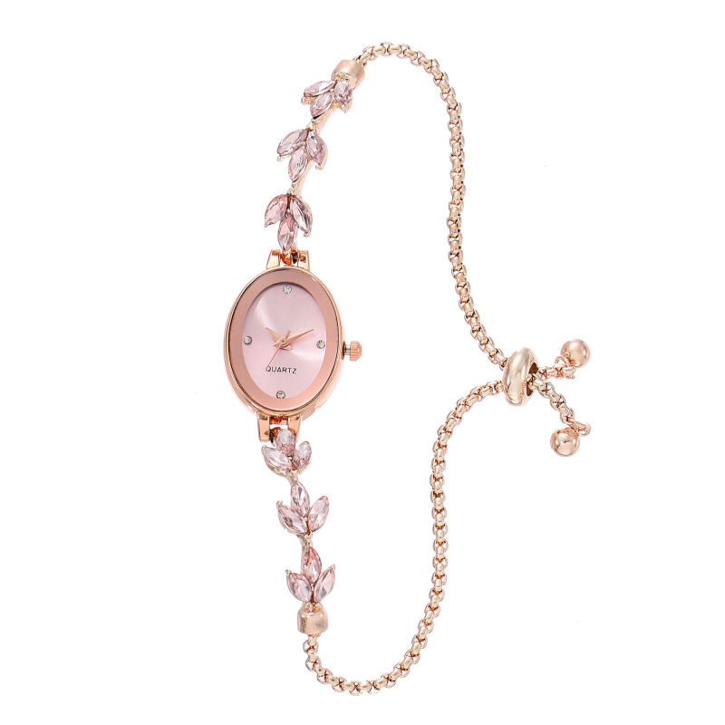 Νέα μόδα με οβάλ γυναικείο ρολόι με διαμάντια, κομψό ρολόι με βραχιόλι Lazy Pull, σε διαγώνια γραμμή