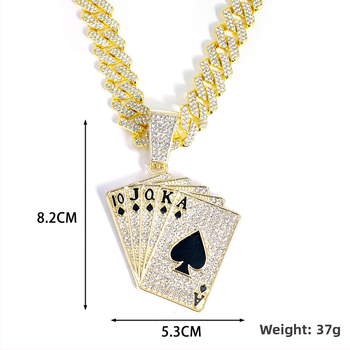 Ευρωπαϊκό και αμερικανικό δημοφιλές κολιέ με τραπουλόχαρτα για άνδρες, υψηλής ποιότητας μοντέρνο μενταγιόν με διαμάντια για τραπουλόχαρτα, διασυνοριακή προμήθεια