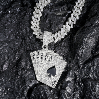 Ευρωπαϊκό και αμερικανικό δημοφιλές κολιέ με τραπουλόχαρτα για άνδρες, υψηλής ποιότητας μοντέρνο μενταγιόν με διαμάντια για τραπουλόχαρτα, διασυνοριακή προμήθεια