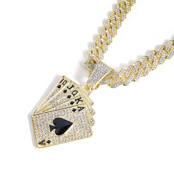 Ευρωπαϊκό και αμερικανικό δημοφιλές κολιέ με τραπουλόχαρτα για άνδρες, υψηλής ποιότητας μοντέρνο μενταγιόν με διαμάντια για τραπουλόχαρτα, διασυνοριακή προμήθεια