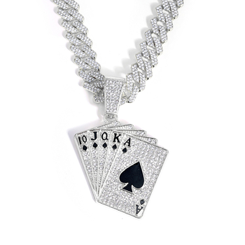 Ευρωπαϊκό και αμερικανικό δημοφιλές κολιέ με τραπουλόχαρτα για άνδρες, υψηλής ποιότητας μοντέρνο μενταγιόν με διαμάντια για τραπουλόχαρτα, διασυνοριακή προμήθεια