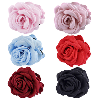 Κλιπ λουλουδιού από ύφασμα Rose Δημοφιλές αξεσουάρ μαλλιών της Amazon με νύχια αλογοουράς Ευέλικτο κλιπ νυχιών με κεφαλή αλογοουράς