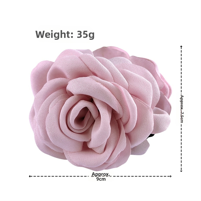 Rožinio audinio gėlių segtukas iš „Amazon“ populiaraus plaukų aksesuaro su arklio uodegos plaukų žnyplėmis. Universalus rutulinės galvutės žnyplių segtukas.