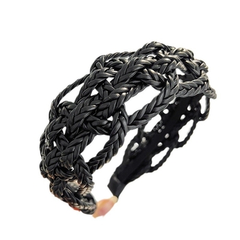 Κομψή, μονόχρωμη, χειροποίητη, δερμάτινη, πλεκτή κορδέλα μαλλιών με στριφτό γείσο, σε διασυνοριακό στυλ, αξεσουάρ μαλλιών υψηλής ποιότητας για γυναίκες