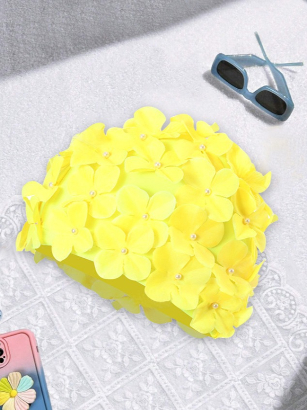 Patobulinta vandeniui atspari gėlių imitacijos rankomis siūta PU plaukimo kepuraitė karštųjų versmių plaukimui