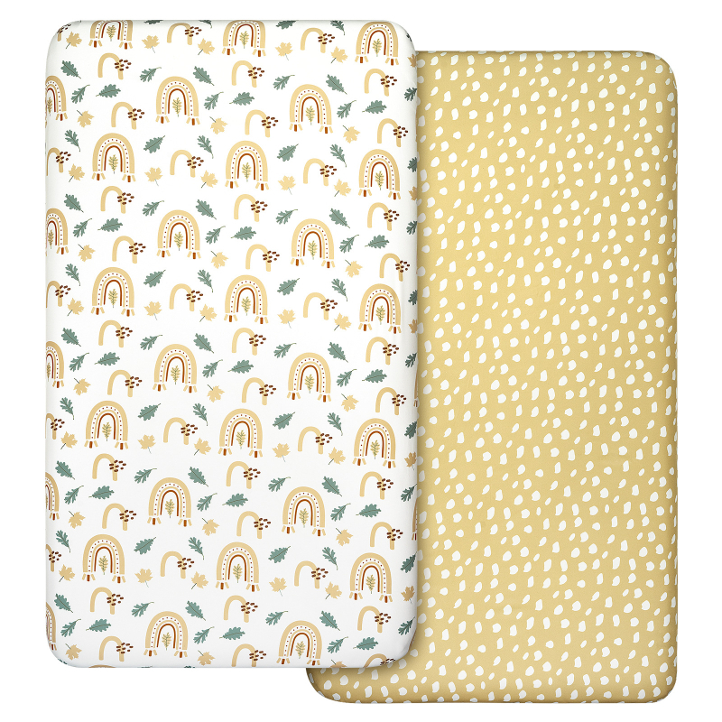 Kūdikių paklodės su guma, šlapimui nepralaidus, kvėpuojantis čiužinio užvalkalas, nauji vaikiški suklijuoti paklodės, lopšio „Rainbow Star“ formos paklodės