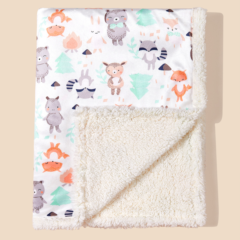 Vastsündinu sügis-talvine trükitud kahekihiline paksendatud lambavillast tekk, multifilmiteemaline lastetekk, lapsevankri kate, uinakutekk